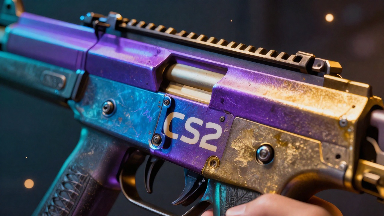 Макросъемка премиального скина оружия CS2 с градиентным переливом и металлической текстурой