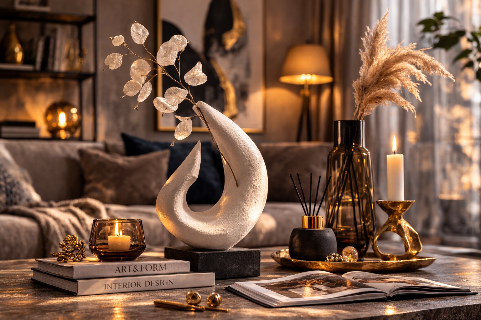 современная скульптура малых форм в интерьере — крупный план